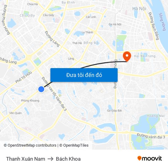 Thanh Xuân Nam to Bách Khoa map