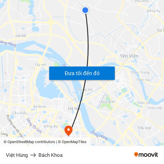 Việt Hùng to Bách Khoa map