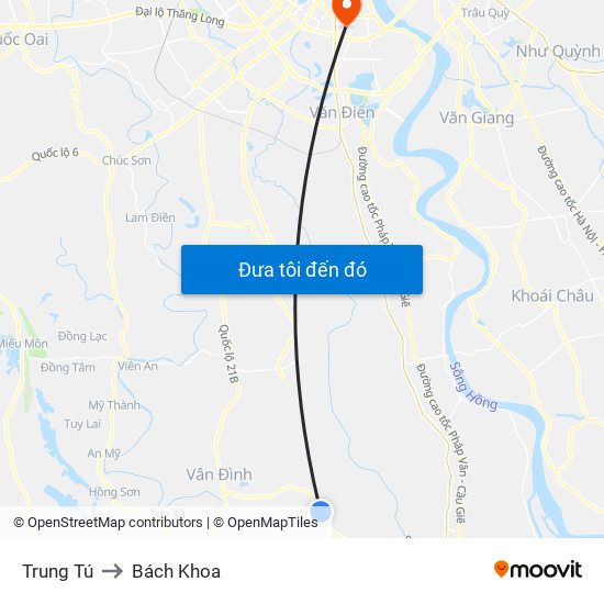 Trung Tú to Bách Khoa map