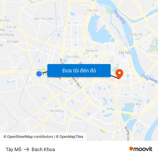 Tây Mỗ to Bách Khoa map