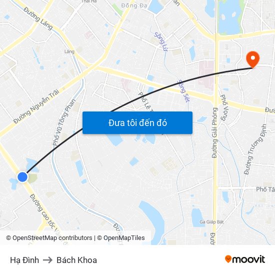 Hạ Đình to Bách Khoa map