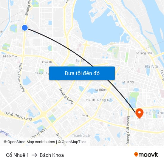 Cổ Nhuế 1 to Bách Khoa map