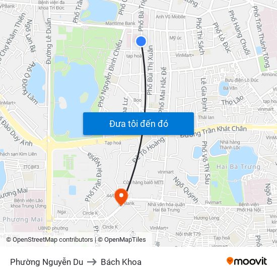 Phường Nguyễn Du to Bách Khoa map