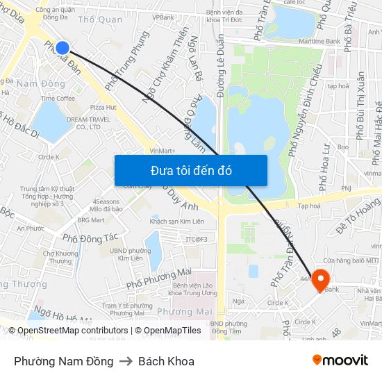 Phường Nam Đồng to Bách Khoa map