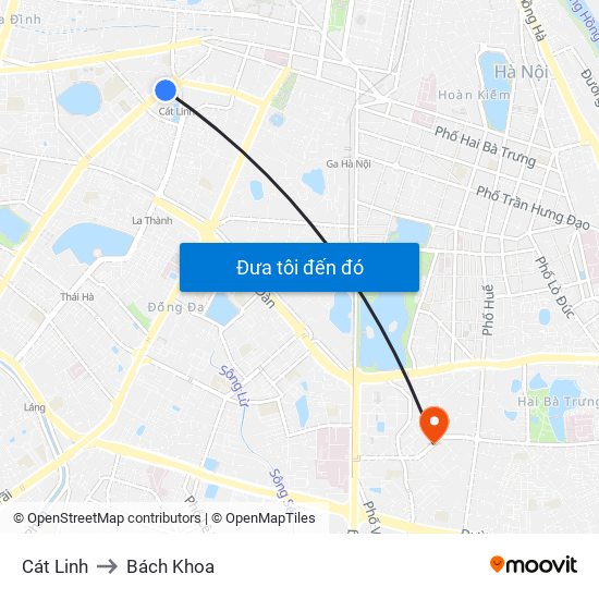 Cát Linh to Bách Khoa map