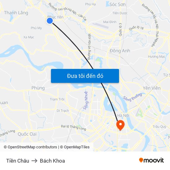 Tiền Châu to Bách Khoa map