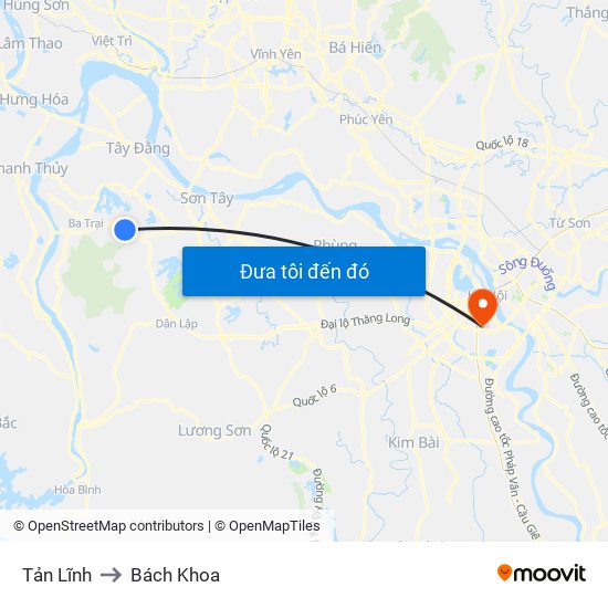 Tản Lĩnh to Bách Khoa map