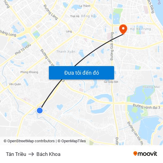 Tân Triều to Bách Khoa map