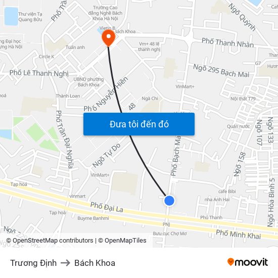 Trương Định to Bách Khoa map