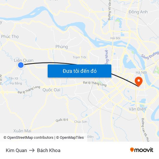 Kim Quan to Bách Khoa map