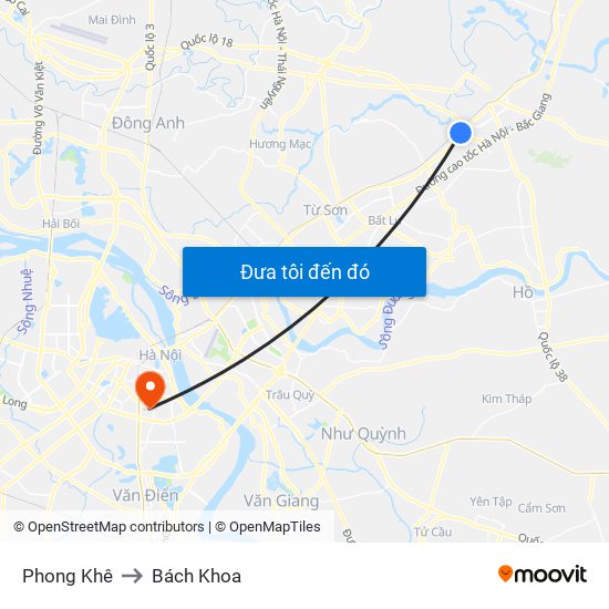 Phong Khê to Bách Khoa map