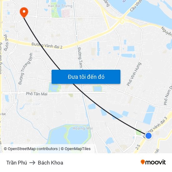 Trần Phú to Bách Khoa map