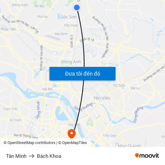 Tân Minh to Bách Khoa map