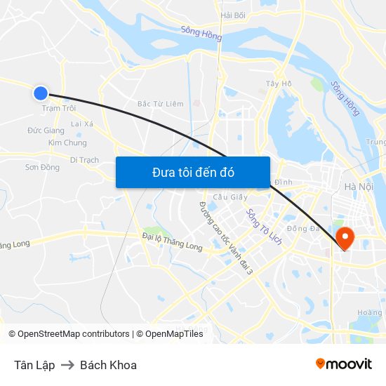 Tân Lập to Bách Khoa map