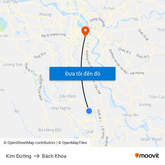 Kim Đường to Bách Khoa map