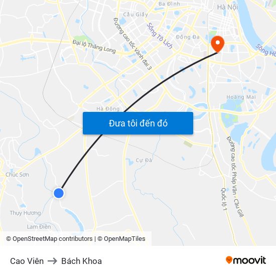 Cao Viên to Bách Khoa map