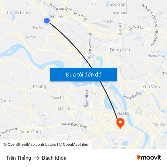 Tiến Thắng to Bách Khoa map