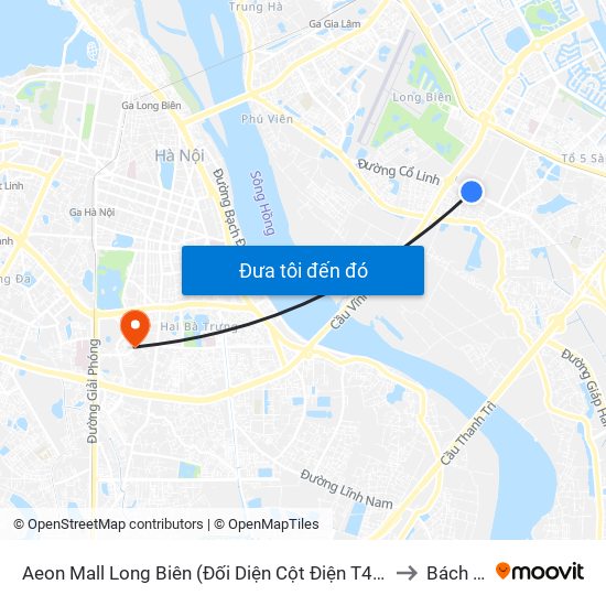 Aeon Mall Long Biên (Đối Diện Cột Điện T4a/2a-B Đường Cổ Linh) to Bách Khoa map