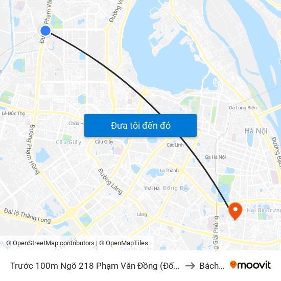 Trước 100m Ngõ 218 Phạm Văn Đồng (Đối Diện Công Viên Hòa Bình) to Bách Khoa map