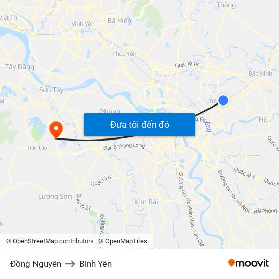 Đồng Nguyên to Bình Yên map