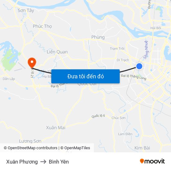 Xuân Phương to Bình Yên map