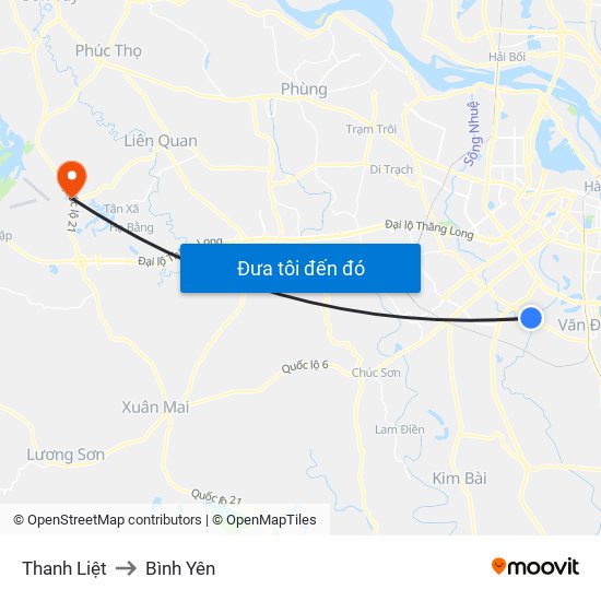 Thanh Liệt to Bình Yên map