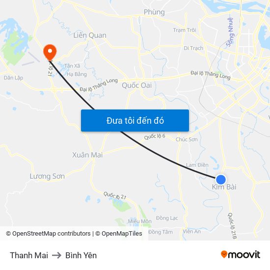 Thanh Mai to Bình Yên map