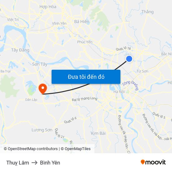 Thuỵ Lâm to Bình Yên map