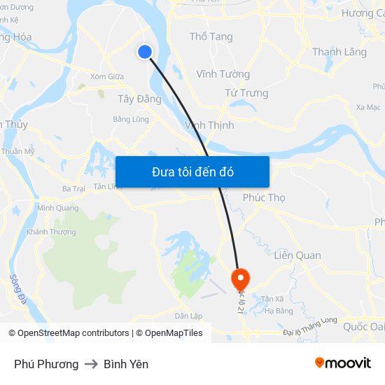 Phú Phương to Bình Yên map