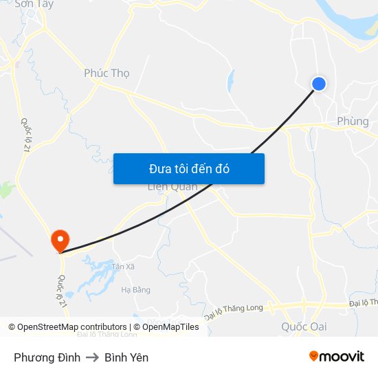 Phương Đình to Bình Yên map