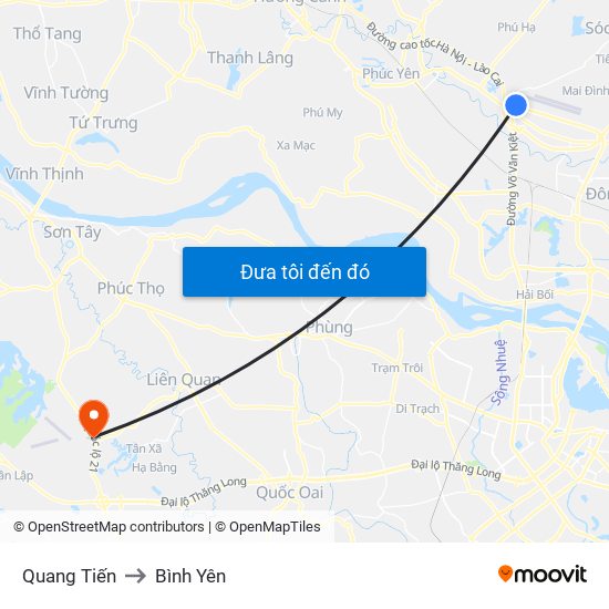 Quang Tiến to Bình Yên map