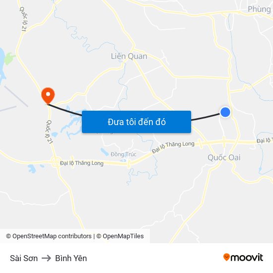 Sài Sơn to Bình Yên map