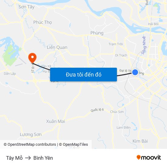 Tây Mỗ to Bình Yên map