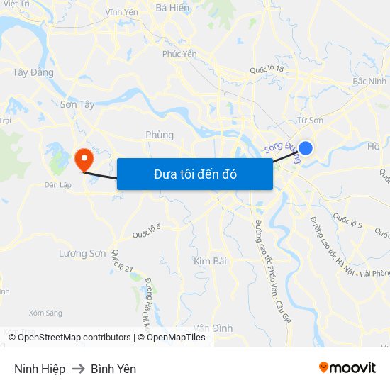 Ninh Hiệp to Bình Yên map