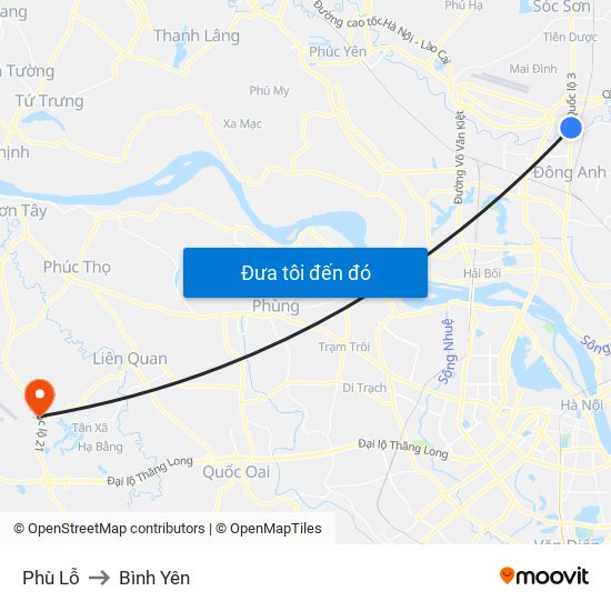 Phù Lỗ to Bình Yên map