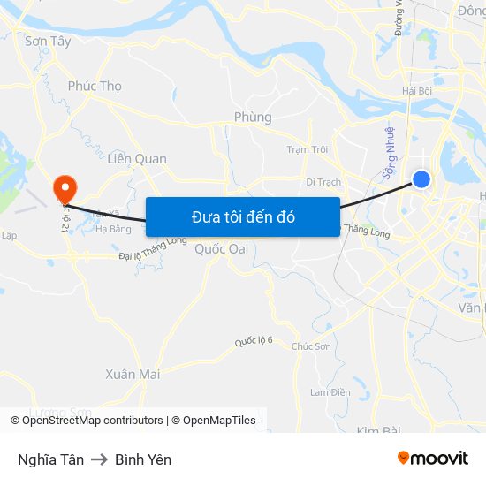 Nghĩa Tân to Bình Yên map