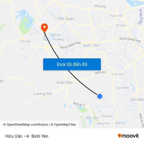 Hữu Văn to Bình Yên map