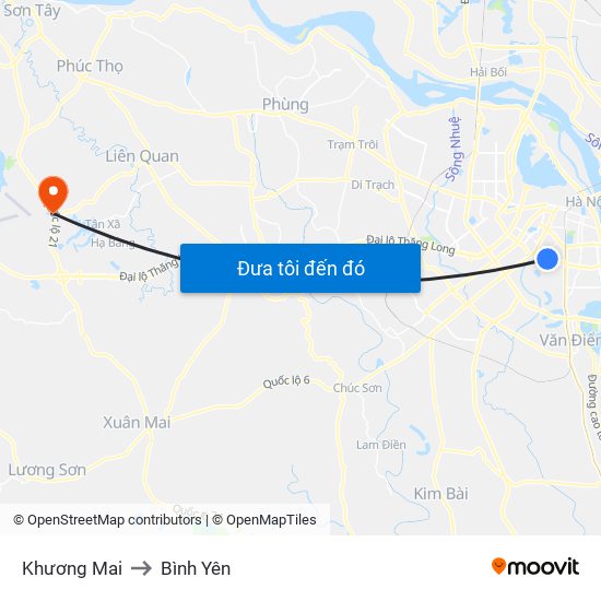 Khương Mai to Bình Yên map