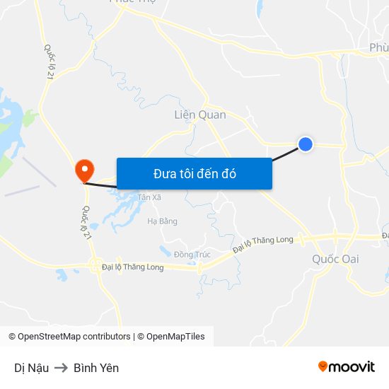 Dị Nậu to Bình Yên map