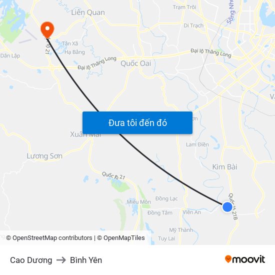 Cao Dương to Bình Yên map