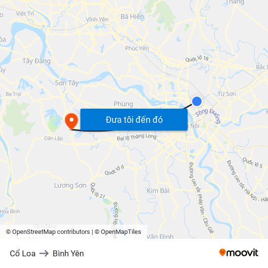 Cổ Loa to Bình Yên map