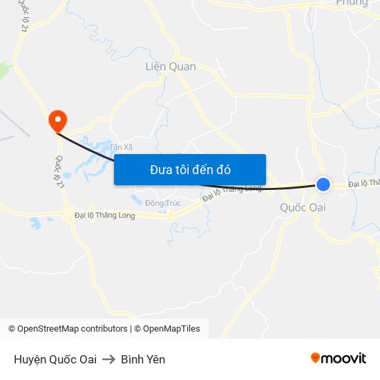 Huyện Quốc Oai to Bình Yên map