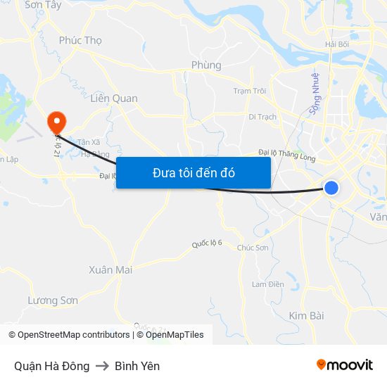 Quận Hà Đông to Bình Yên map