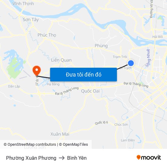 Phường Xuân Phương to Bình Yên map