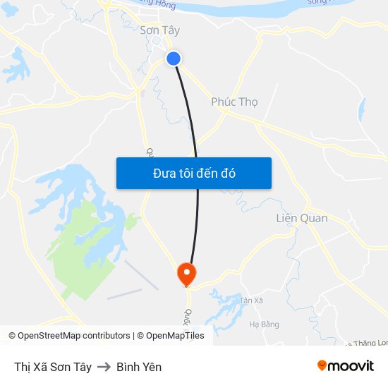 Thị Xã Sơn Tây to Bình Yên map