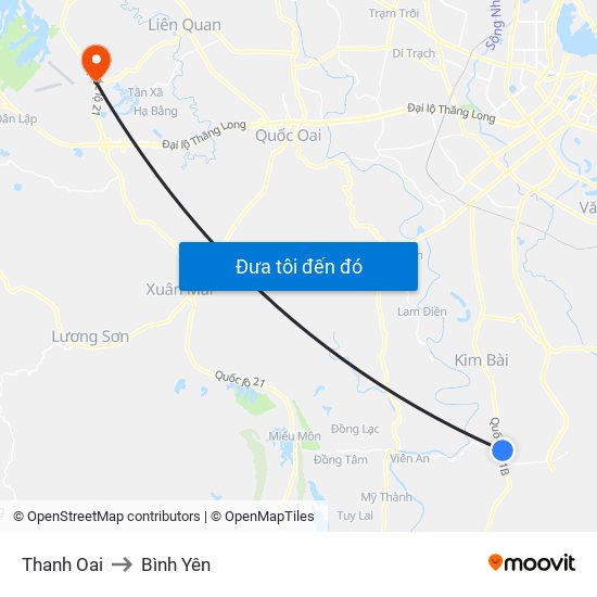 Thanh Oai to Bình Yên map
