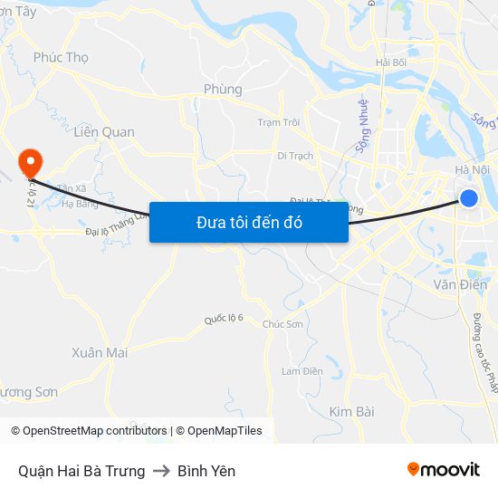 Quận Hai Bà Trưng to Bình Yên map