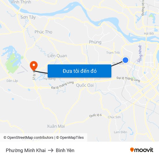 Phường Minh Khai to Bình Yên map