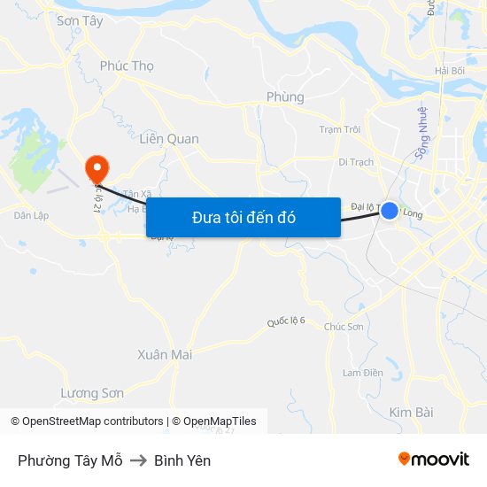 Phường Tây Mỗ to Bình Yên map
