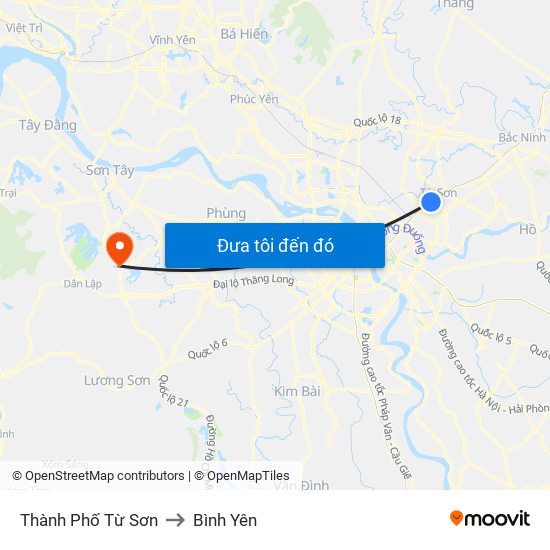Thành Phố Từ Sơn to Bình Yên map